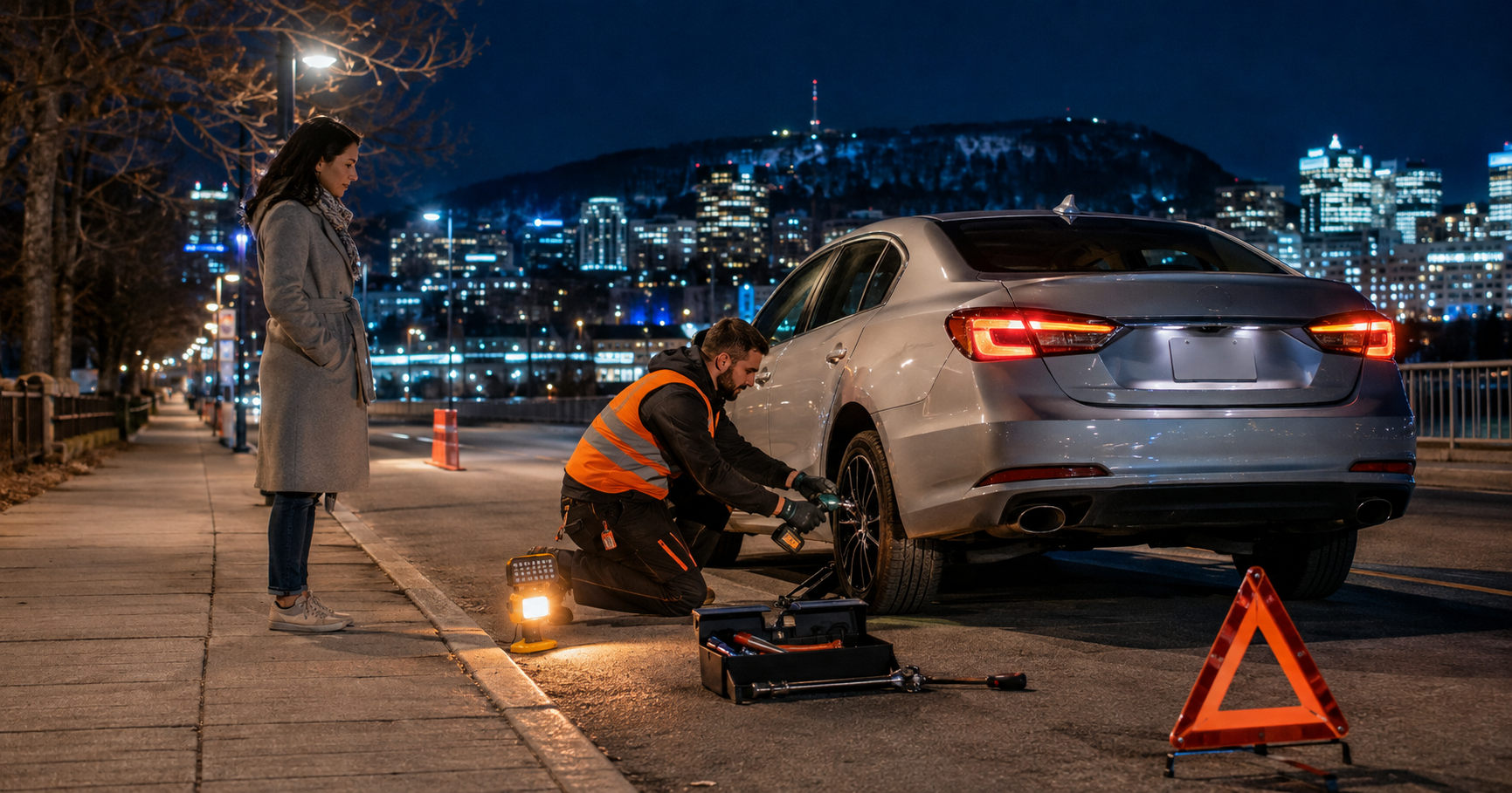 Assistance mobile pour un pneu sur la route à Montréal